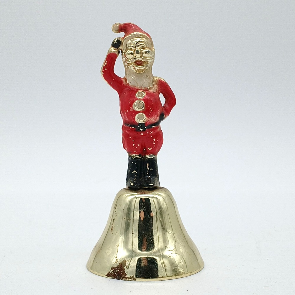 Vintage Santa Claus Figural Bell 4" Pre 1960's Christmas Enamel on Metal